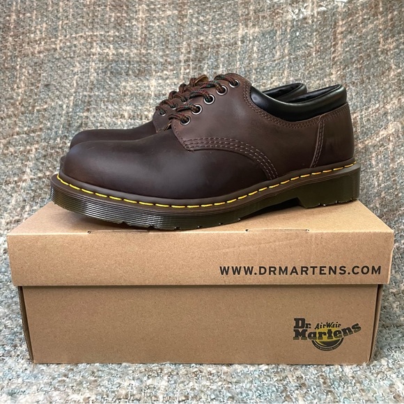 Dr. Martens Shoes - Dr. Martens 8053 5 Eye Padded Collar Leather Shoe in Dark Brown Crazy Horse
